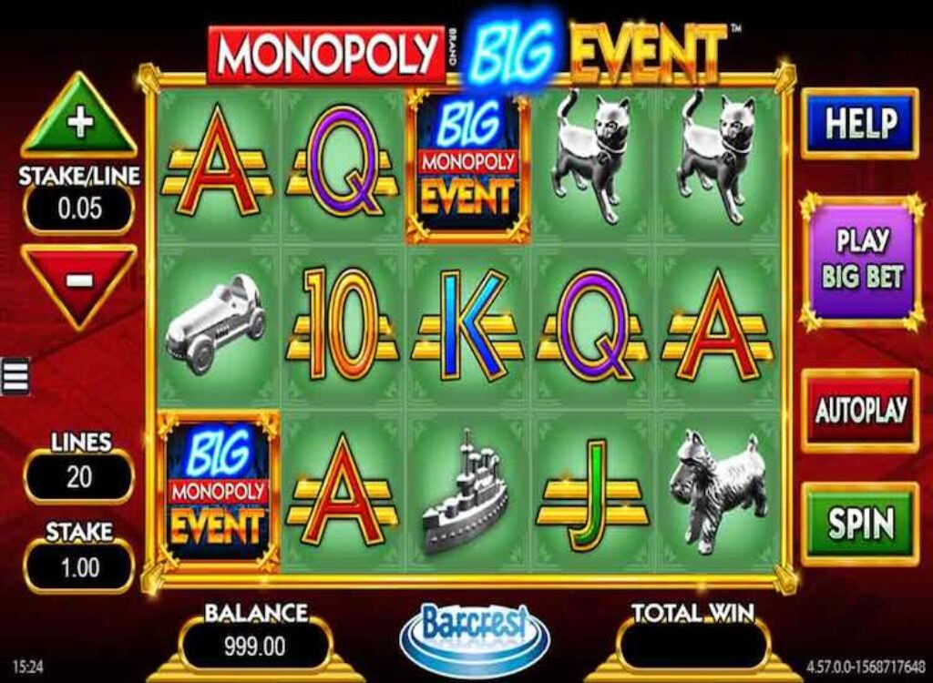 monopoly big event slot symbols and payouts